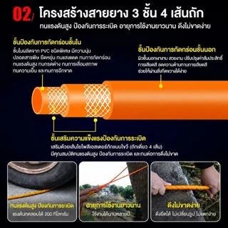 สายพ่นยาหนา 5ชั้นยาว 30เมตร 50เมตร 100เมตร เสริมใยถัก พร้อมหัวถักมาตรฐาน สายพ่นยาทนแรงดันสูง