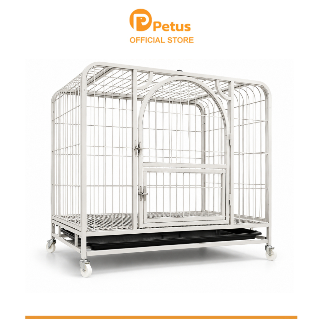 Petus กรงสุนัขขนาดใหญ่ Dog Cage ซี่กรงห่าง 4ซม. กรงจัมโบ้ มี 3ขนาด มีล้อ แถมถาดใต้กรง