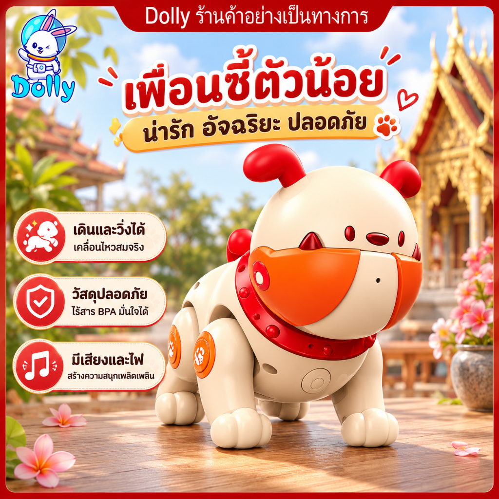 Dolly สุนัขหุ่นยนต์เด็ก จอมซน สัมผัสได้ รีโมทคอนโทรล  มีเพลง บันทึกเสียง