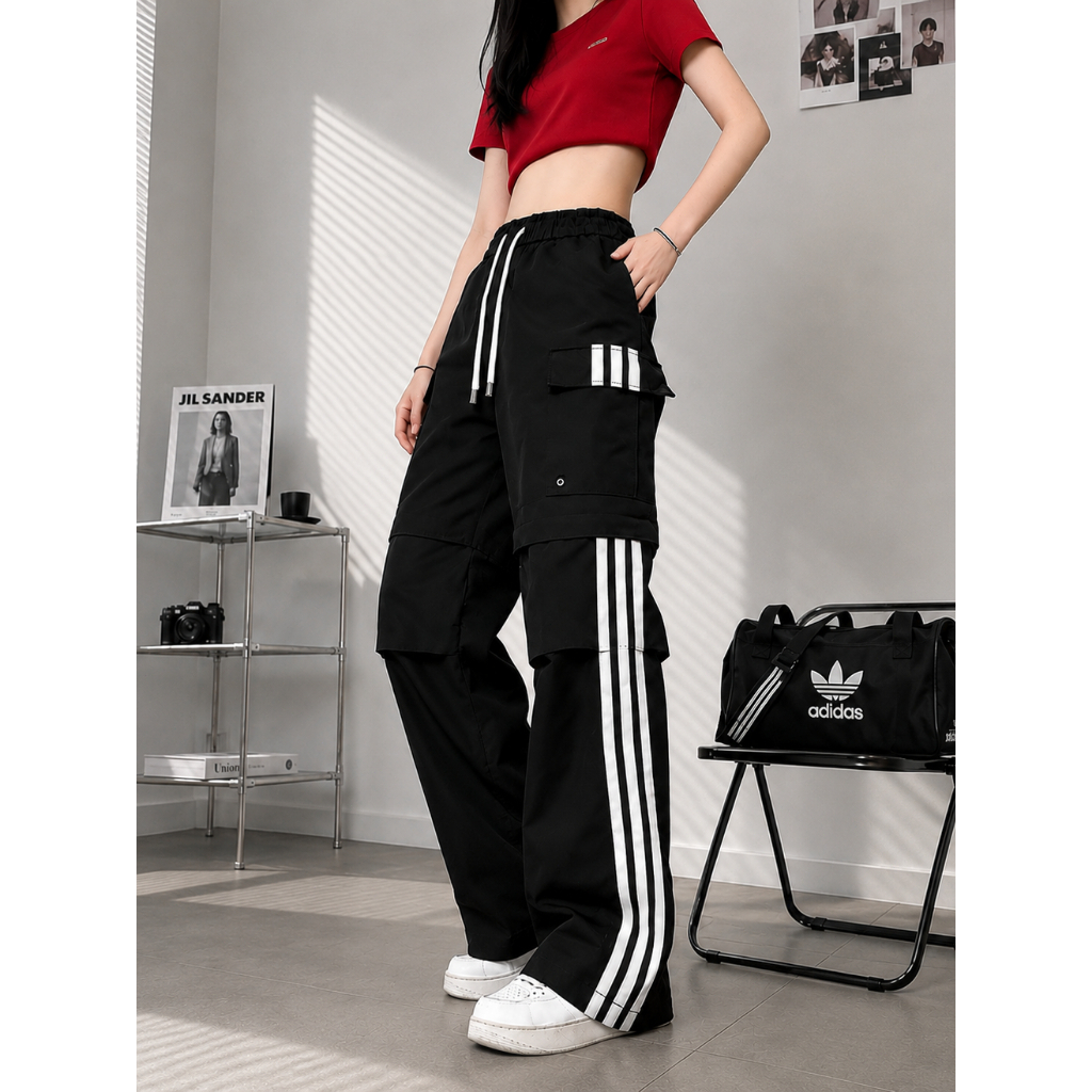 ADIDASกางเกงคาร์โก้ 2-in-1 แบบถอดได้ เอวสูง ขาตรงยาว หลายกระเป๋า สไตล์ยูนิเซ็กซ์ ผู้ชาย-ผู้หญิง  กางเกงแครกเกอร์ กางเกง