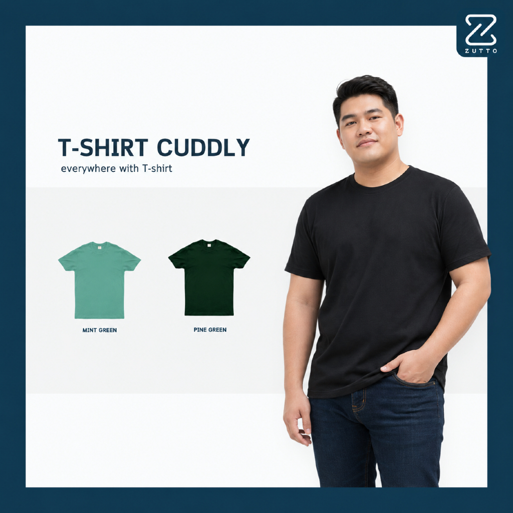 ZUTTO เสื้อยืดคอกลมผู้ชายพรางพุง รุ่น Cuddly ไซส์ใหญ่ ผ้า Supersoft เนื้อผ้าหนานุ่มพิเศษ I โทนเขียว