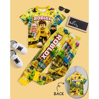 ชุดเด็กลายRoblox เสื้อแขนสั้น กางเกงขายาวปลายขาจั๊ม ผ้าไมโครใส่สบาย