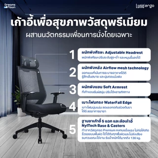 Lunio Ergo เก้าอี้ทำงาน เทคโนโลยีกลไกอัจฉริยะ ปรับแรงต้านตามน้ำหนักตัวผู้นั่ง นั่งสบาย รุ่น Apollo Smart X2 สีดำ