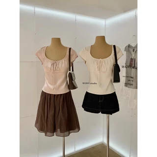AURELIA เสื้อคอยูมีโบว์ช่วงอก - 10064 TAG WG.WE 🇰🇷