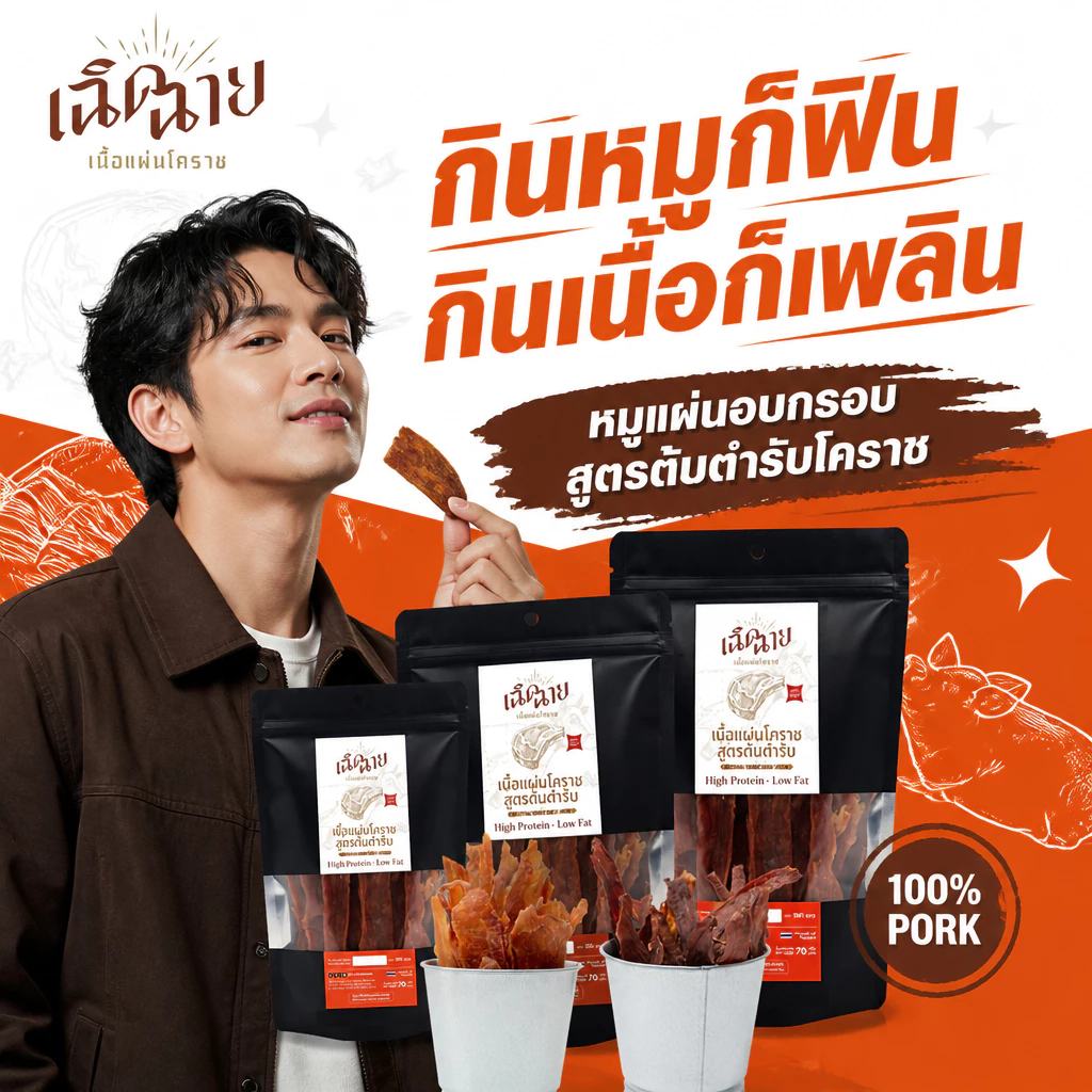 ซื้อคู่ หมู+เนื้อแผ่นโคราช อบพร้อมทาน ของกินเล่น เคี้ยวเพลิน โปรตีนสูง ของฝากโคราช thumbnail 6