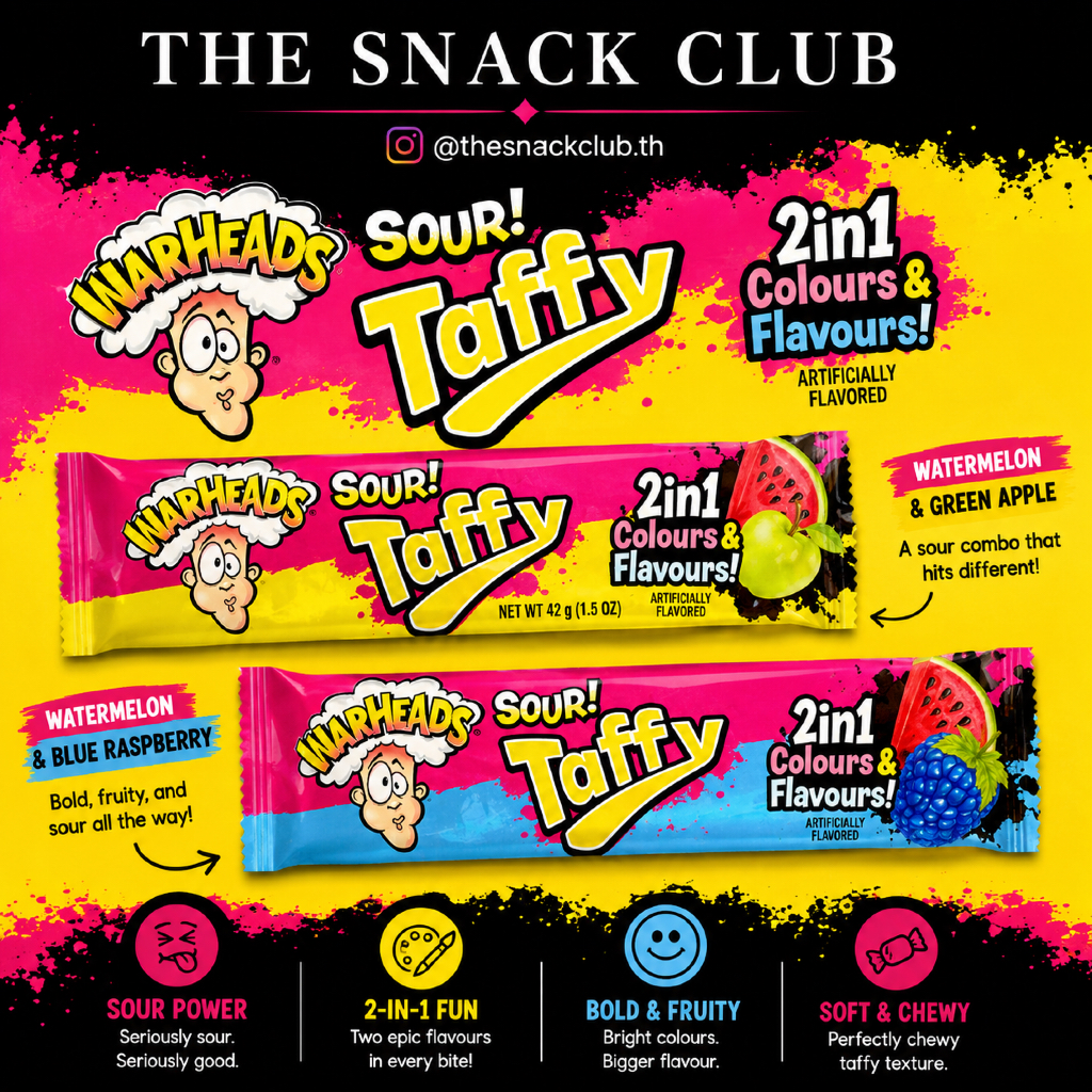 Warheads Sour Taffy 42g  2in1 ขนม usa 🍉 Watermelon & Green Apple 🫐 Watermelon & Blue Raspberry