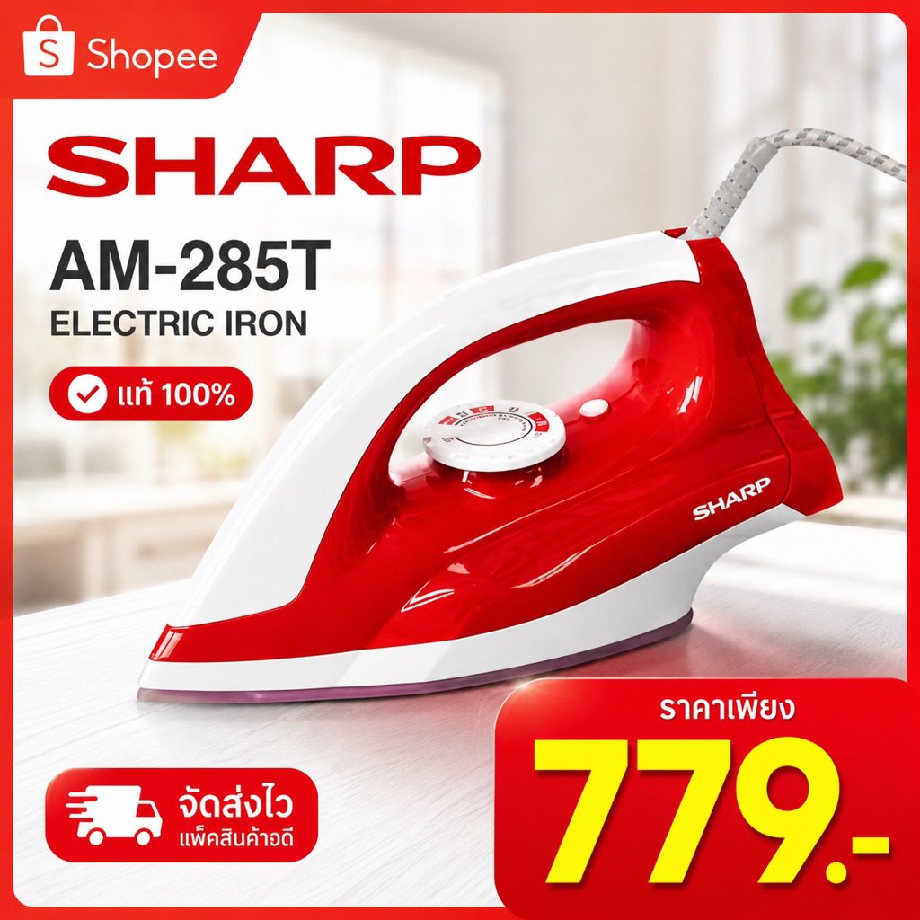 เตารีดไฟฟ้า SHARP AM-285T 1100W แผ่นความร้อนเคลือบ รีดลื่น
