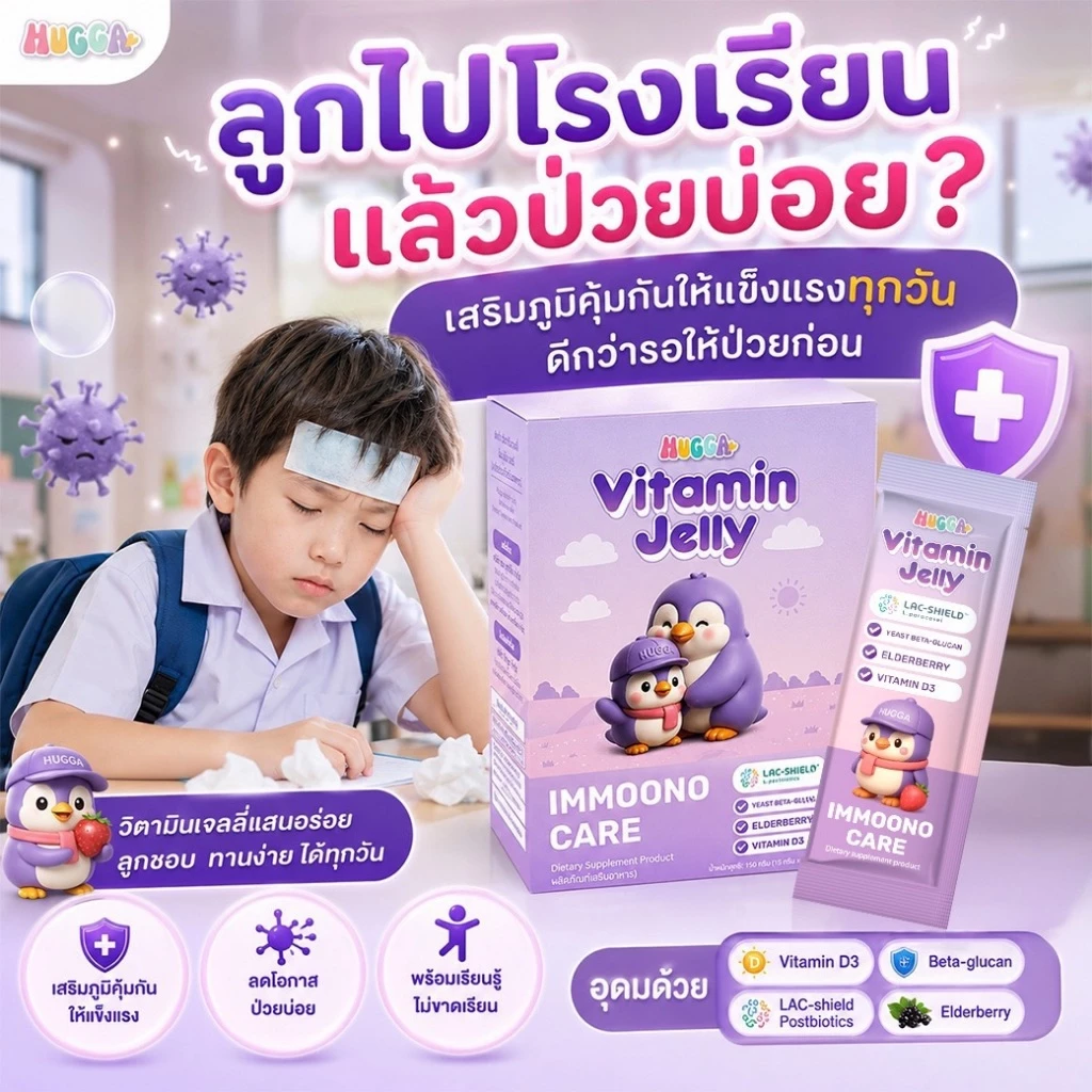 ชุด 3 กล่อง Hugga Vitamin Jelly ฮักก้า วิตามิน เจลลี่ สูตรเสริมภูมิคุ้มกัน ต้านไวรัส ลดโอกาสป่วย ป่วยหายเร็ว