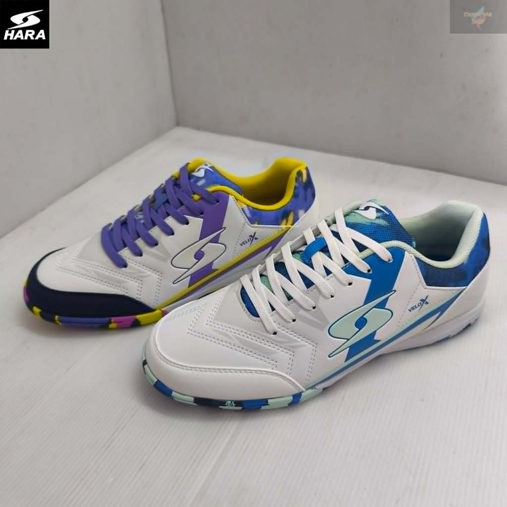 HARA Velo-X รองเท้าฟุตซอล รุ่นปี2026 รหัสรุ่น FS003 สีม่วงเหลือง/สีฟ้าน้ำเงิน SIZE 39-45