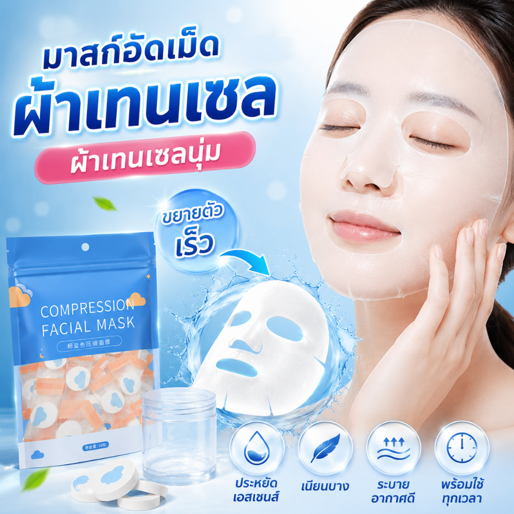 🌿มาส์กอัดเม็ด  มาส์กอัดเม็ด ผ้าเทนเซล แผ่นมาส์กหน้าอัดเม็ด เม็ดมาส์กหน้า  ผ้าเทนเซลนุ่ม ขยายตัวเร็ว พร้อมใช้ทุกเวลา