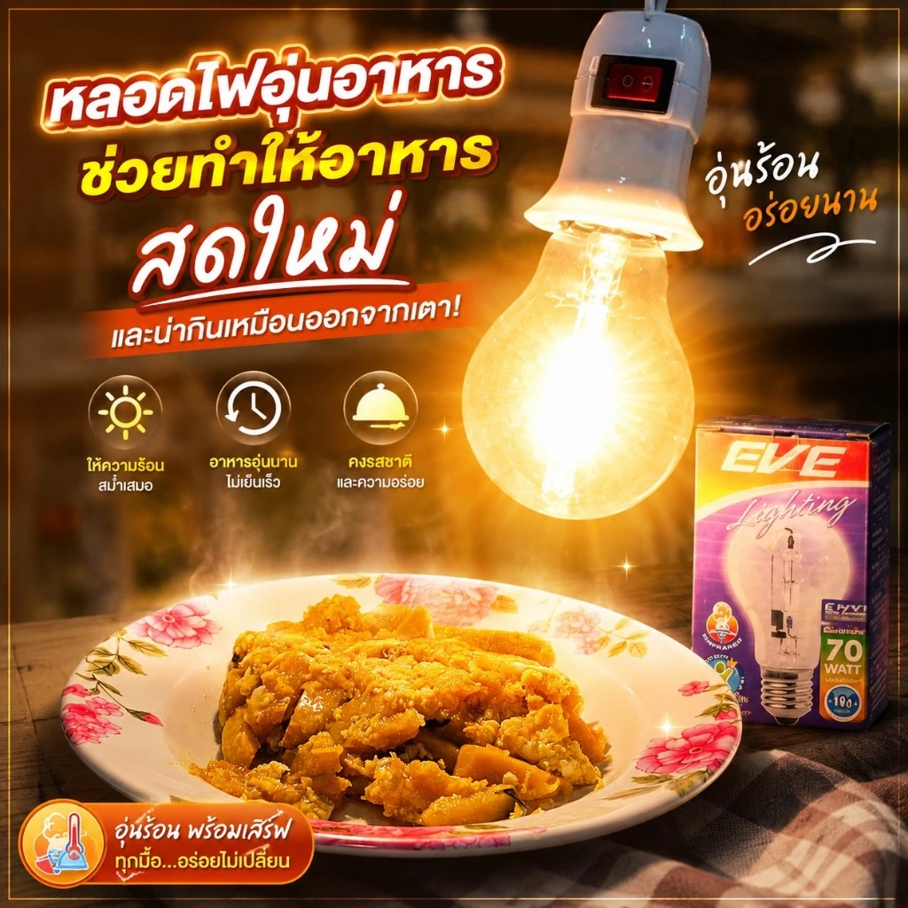[ลดล้างสต็อค] หลอดไส้ หลอดไฟอุ่นอาหาร เลี้ยงสัตว์ ปรับหรี่แสง ขั้วหลอด E27 แสงวอร์มไวท์ 3000K