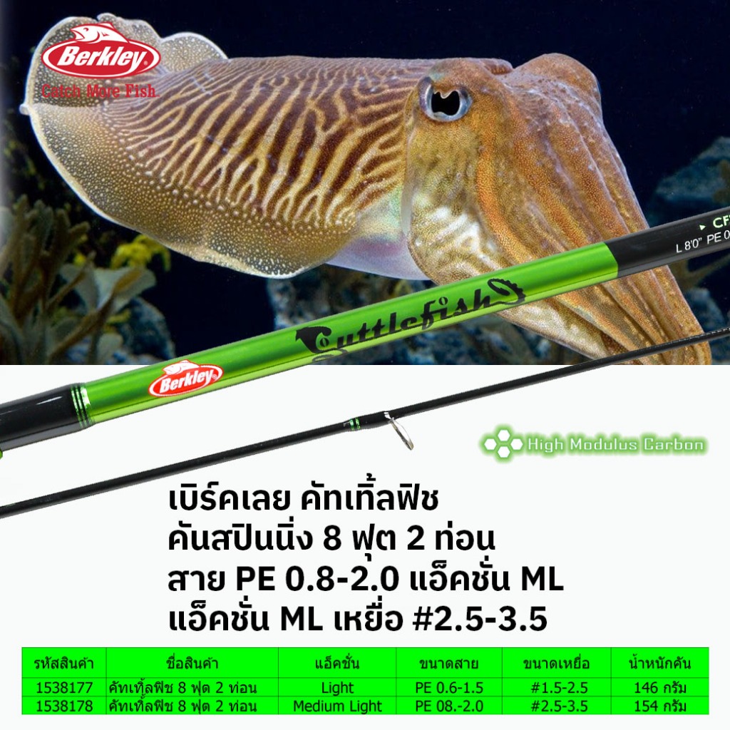 คันสปินตกหมึก เบิร์คเลย์ คัทเทิ้ลฟิช 8.6 ฟุต 2 ท่อน แอ็คชั่น L และ ML / Berkley Cuttle Fish Rod 8.6 feet 2 pcs