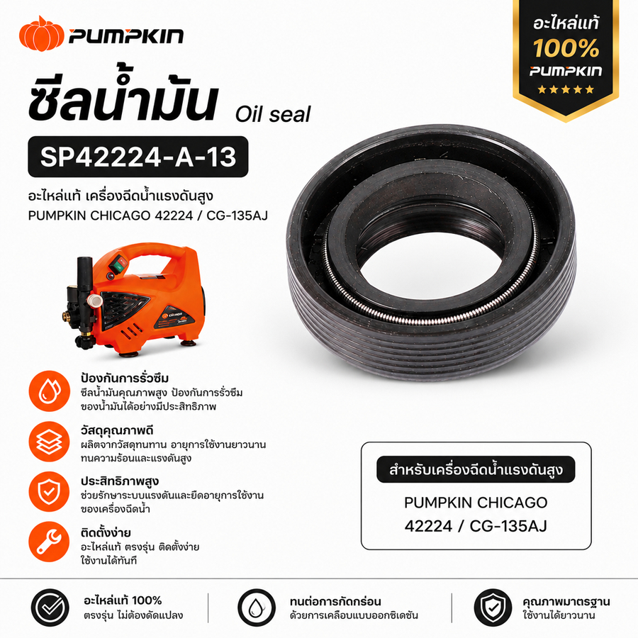 PUMPKIN ซีลน้ำมัน Oil seal CHICAGO สำหรับเครื่องฉีดน้ำแรงดันสูง #13 SP42224-A-13 **ราคา/ชิัน**