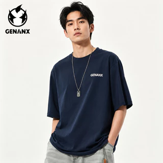 【GENANX】เสื้อยืดผู้ชาย ผ้าฝ้าย เสื้อยืด 100% ผ้าฝ้ายแท้ คอกลม สีทึบ ไม่มีรูปแบบ