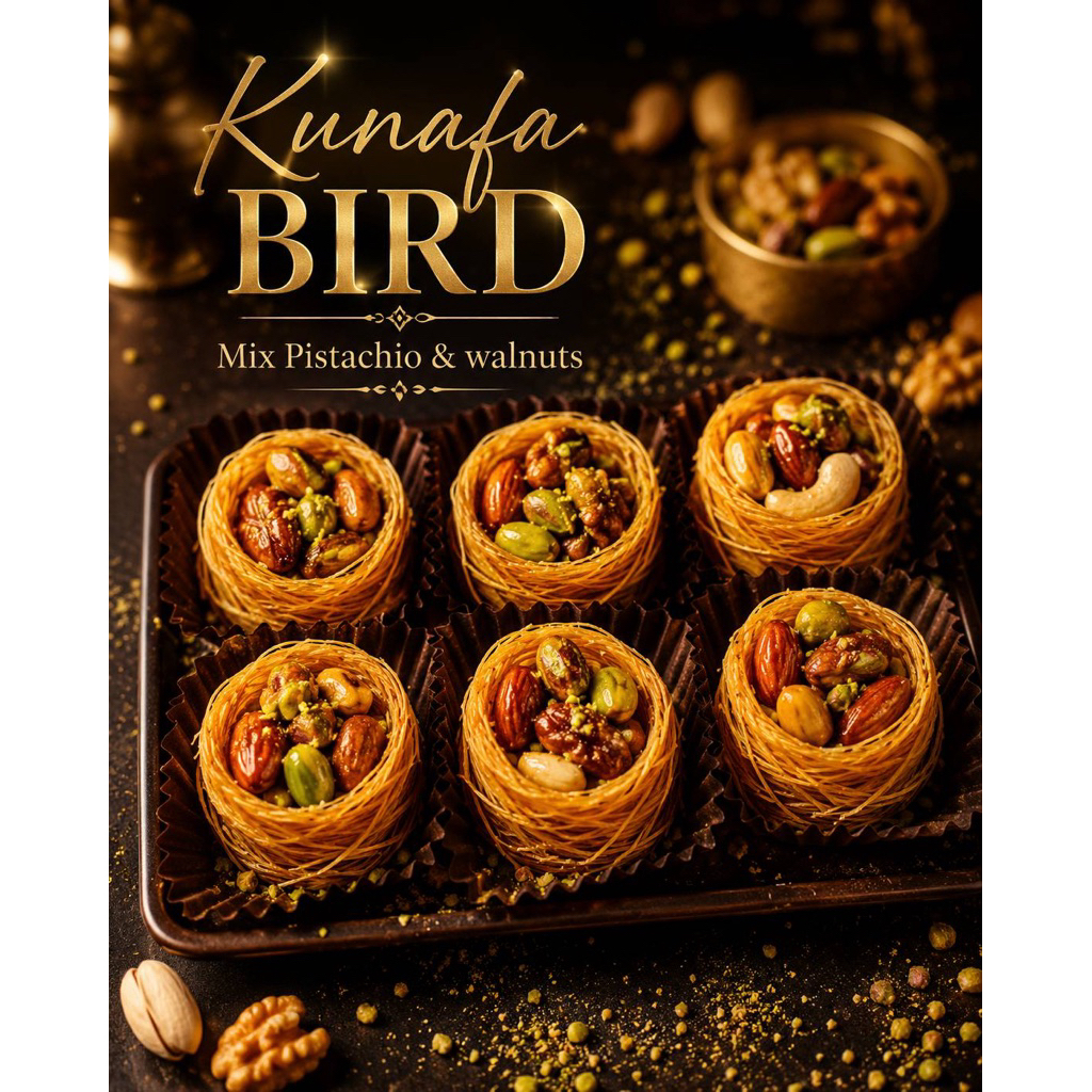 Kunafa birdnest mixed with walnuts and pistachios