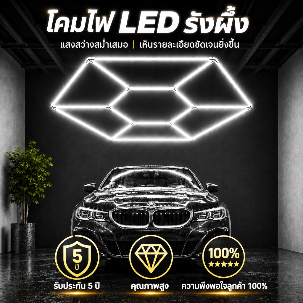 โคมไฟ LED รังผึ้ง แสงขาวสว่างพิเศษ เหมาะคาร์แคร์ โรงรถ ร้านแต่งรถ ร้านซ่อมรถ ติดตั้งง่าย คุณภาพสูง รองรับ COD