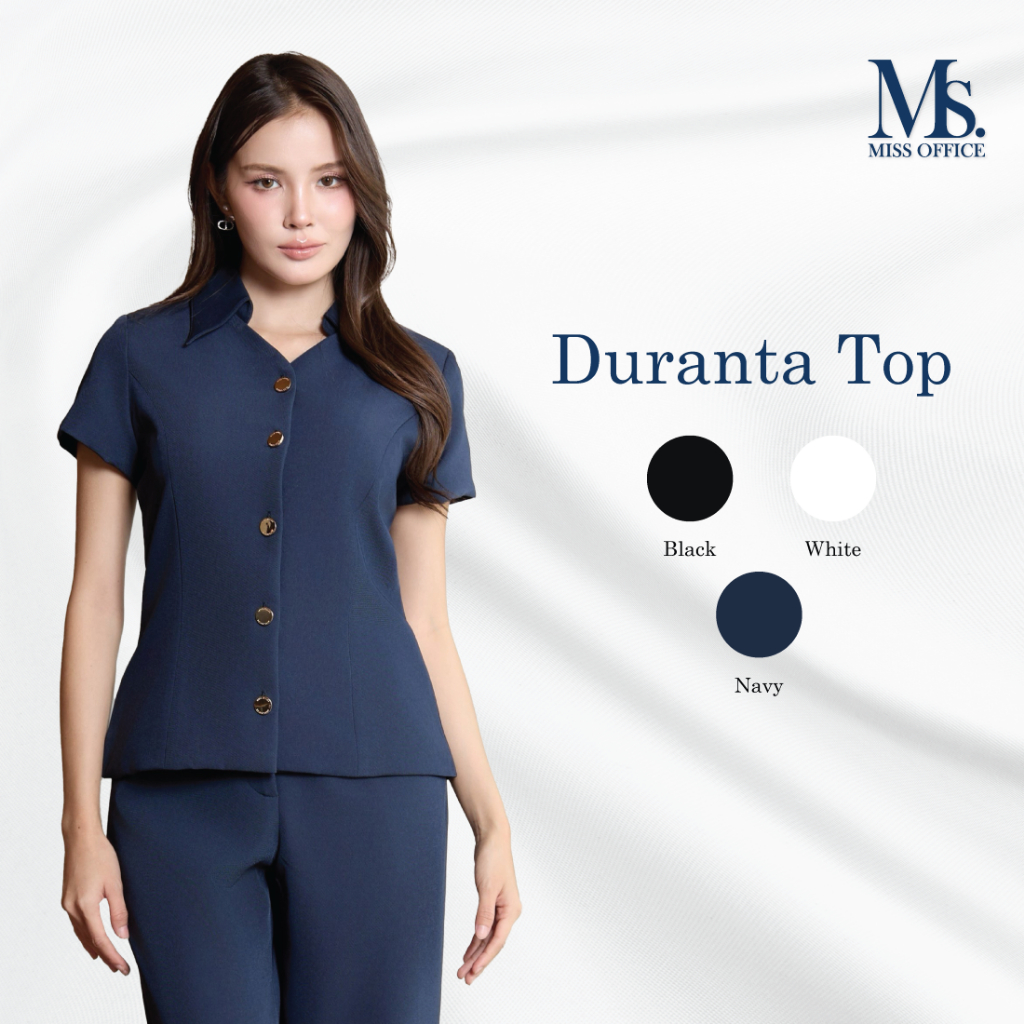 Miss Office เสื้อแขนสั้นมีปกทรงเข้ารูป (Duranta Top : MT-523)