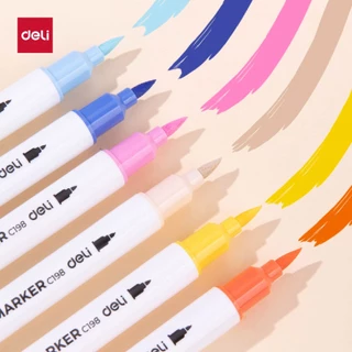 ปากกาอะคริลิคหัวคู่ Deli 12/24/36/48 สี มาร์กเกอร์อะคริลิค กันน้ำ Acrylic Marker จำหน่าย 1 ชุด