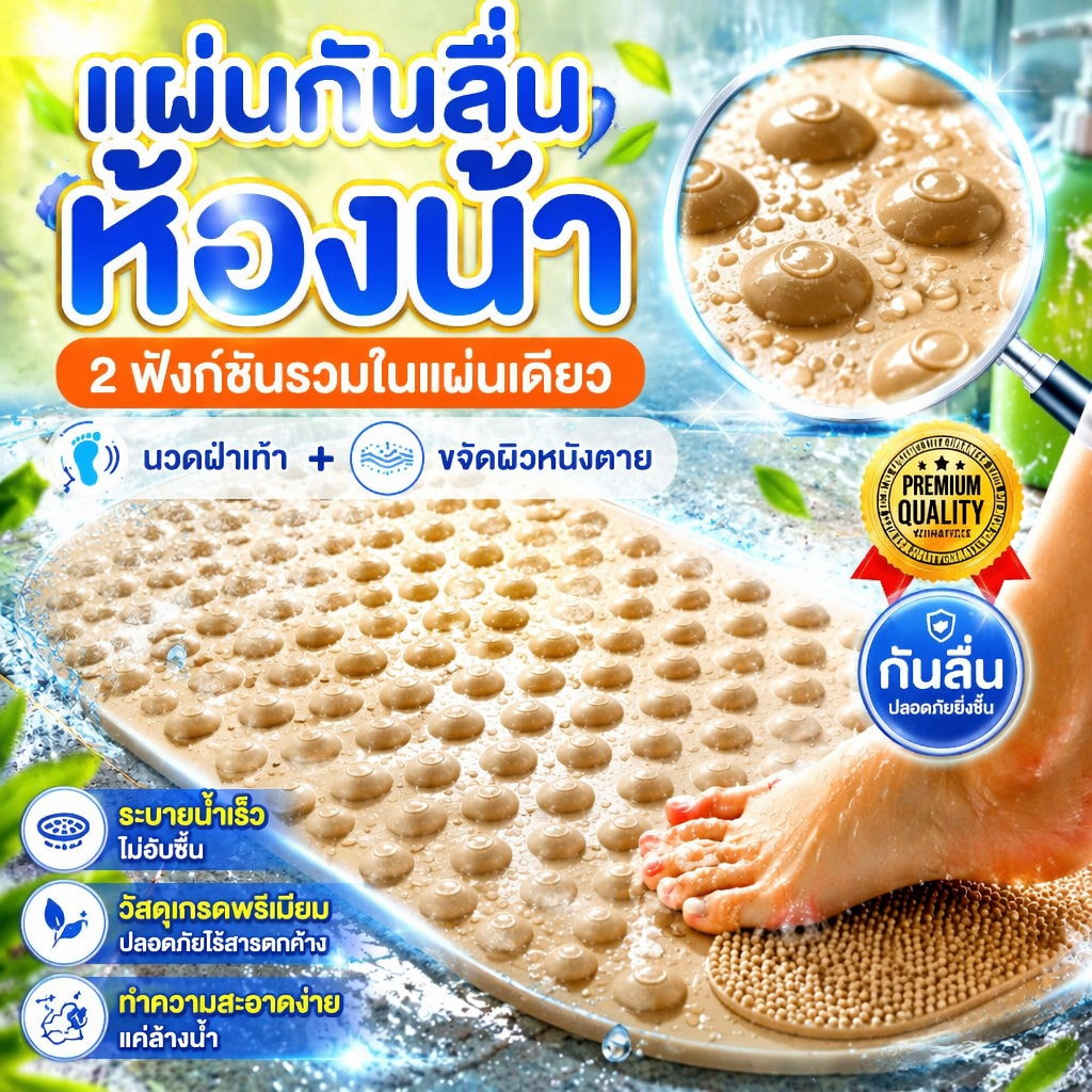 พรมกันลื่นPVC แผ่นกันลื่นในห้องน้ํา 40*70 พรมเช็ดเท้า แผ่นยางกันลื่น แผ่นนวดเท้า