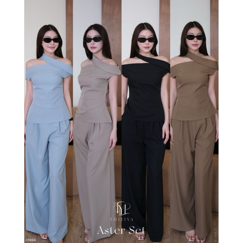 Aster Set #5084   ชุดเซ็ตดีไซน์มินิมอลโดดเด่นด้วยดีเทลคอไขว้ที่ช่วยเผยช่วงไหล่  thitiya