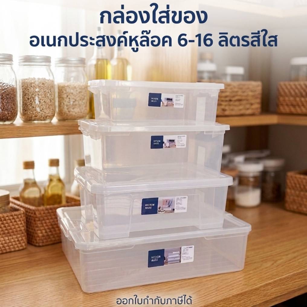 Small Evting กล่อง เอนกประสงค์ มีหูล๊อค ขนาด 16/10.5/6 ลิตร สีใส storage box 🇹🇭 Made in Thailand
