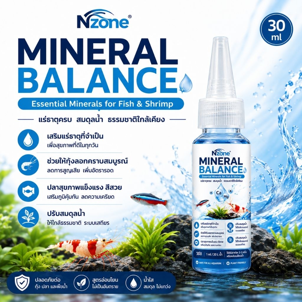 MINERAL BALANCE30mlแร่ธาตุเสริมสำหรับตู้ปลา ตู้กุ้ง และตู้ไม้น้ำ