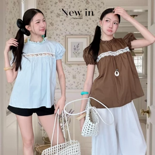 Freya top : เสื้อแขนตุ๊กตา คอระบาย ตัวยาว ลูกไม้คาดอกซีทรู เนื้อผ้าคอตตอน KN.Clothes