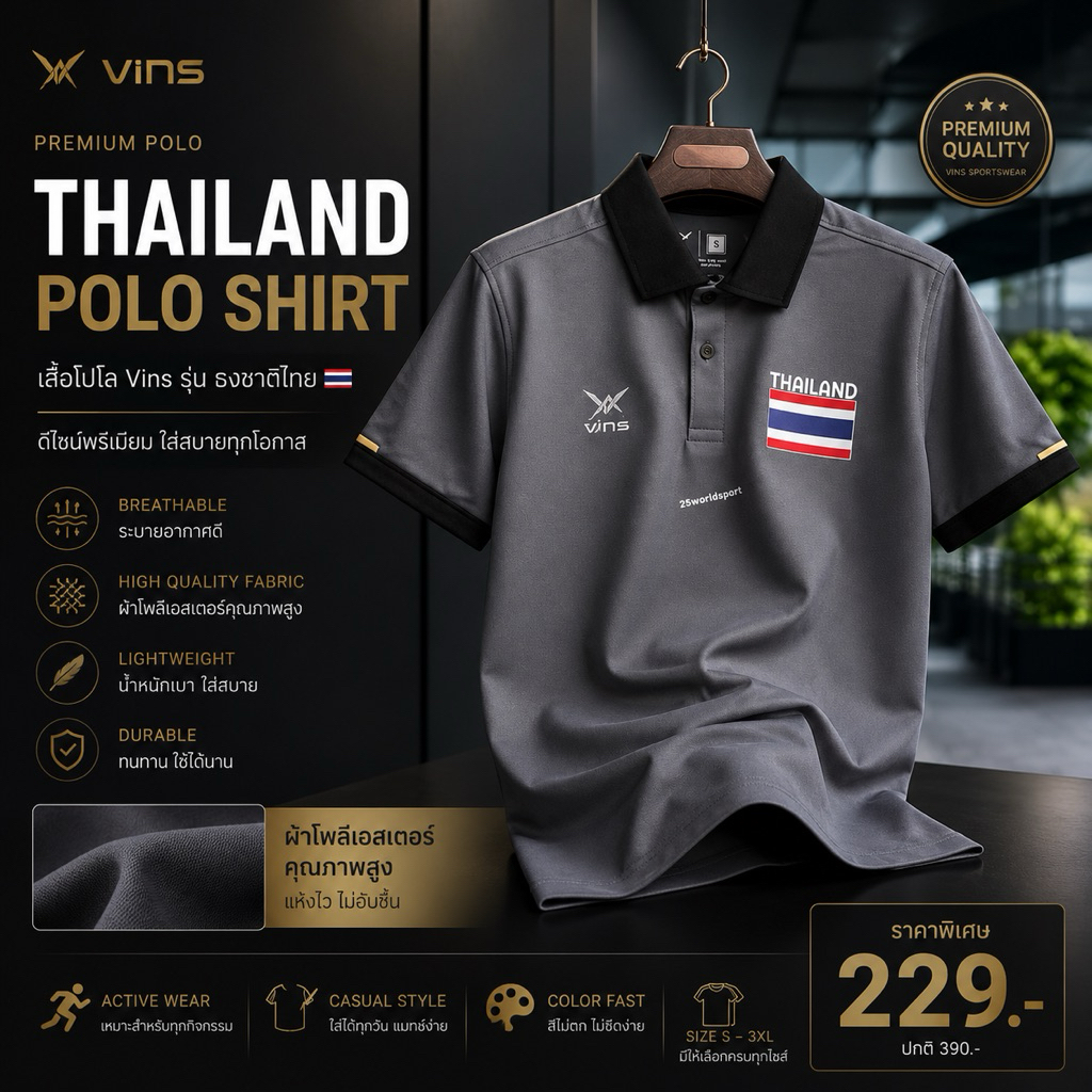 เสื้อโปโล Vins รุ่น ธงชาติไทย🇹🇭