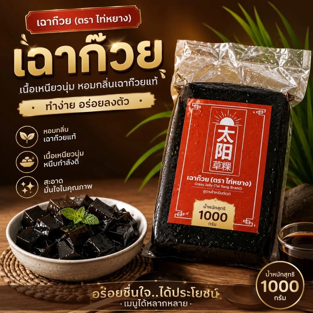 เนื้อเฉาก๊วย ชนิดก้อน ทรงสี่เหลี่ยม ไท่หยาง สูตรต้นตระกูล 1กิโล