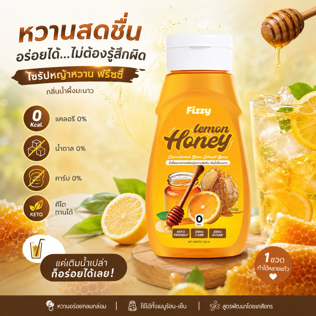 ฟรีซซี่ ไซรัปคีโต น้ำผึ้งมะนาว เปรี้ยวหวานหอม 320 ml.