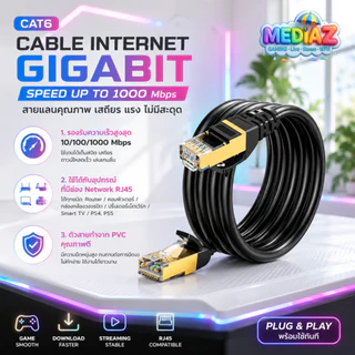 ส่งทันที Cat6 Lan 3 5 10 15 20 30 40 50 เมตร สีดำ สายแลน พร้อมใช้ cable internet Gigabit 1000 MediaZ