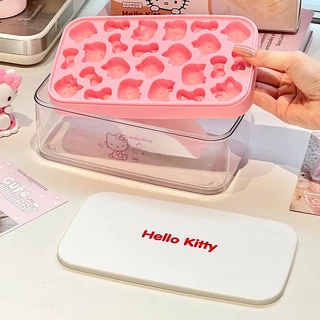 Hello Kitty Ice Mould พร้อมฝาปิดและถังเก็บน้ํา ชุดแม่พิมพ์น้ำแข็งซิลิโคน แม่พิมพ์น้ำแข็งเกรดอาหาร