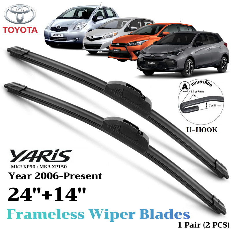 Windshield Wiper Blades For Toyota Yaris 1999-2026 Front And Rear Glass Clean Frameless