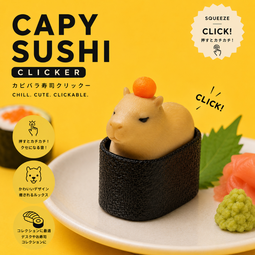CAPY SUSHI CLICKER คาปิบาร่าซูชิ กดแล้วมีเสียง คลิก ของเล่นวางโต๊ะ สไตล์ญี่ปุ่น CHILL CUTECLICKABLE Dukedick