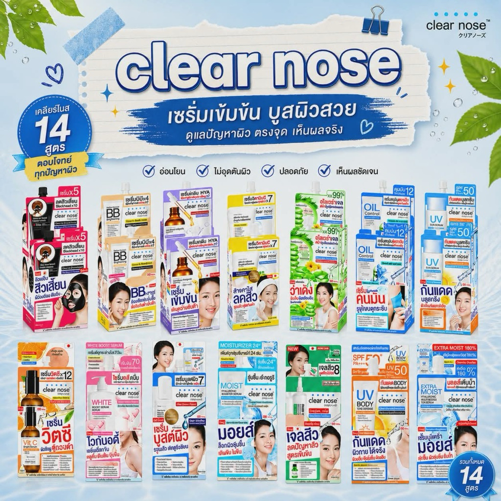 (ยกกล่อง 6 ซอง) Clear Nose เคลียร์โนส Acne Care Solution Serum เซรั่มลดสิว ลดรอยสิว คุมมัน กระชับรูขุมขน ของแท้ พร้อมส่ง