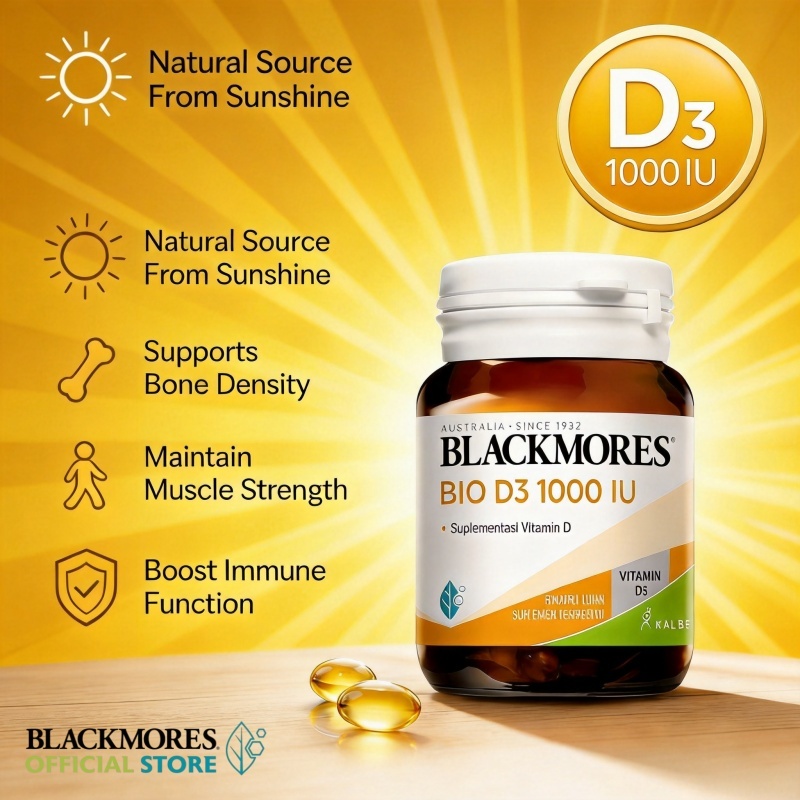 Blackmores Bio D3 1000 IU 30 Caps วิตามินดี3 อาหารเสริมคุณภาพสูง แบลคมอร์ส วิตามินดี3 1000 IU 30 ซอฟต์เจล Exp2028