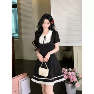 EVIOVIO (S-4XL)😍เดรส Coquette ปกลูกไม้ ซิปหลัง พรางหุ่น ถ่ายรูปขึ้นกล้อง ลุคคุณหนูเกาหลี เดรสสาวอวบ ชุดสาวอวบ พร้อมส่ง