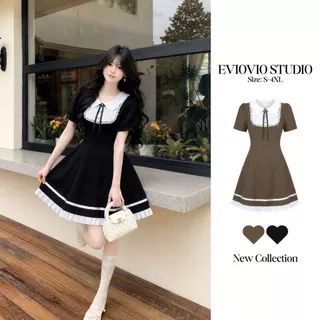 S-4XL【EVIOVIO】🎊เดรสปกขาวลูกไม้ สไตล์คุณหนูเกาหลี ซิปหลัง พรางหุ่น เดรสใส่เที่ยวคาเฟ่ เจ้าหญิงออกงาน เดรสสาวอวบ พร้อมส่ง🌼
