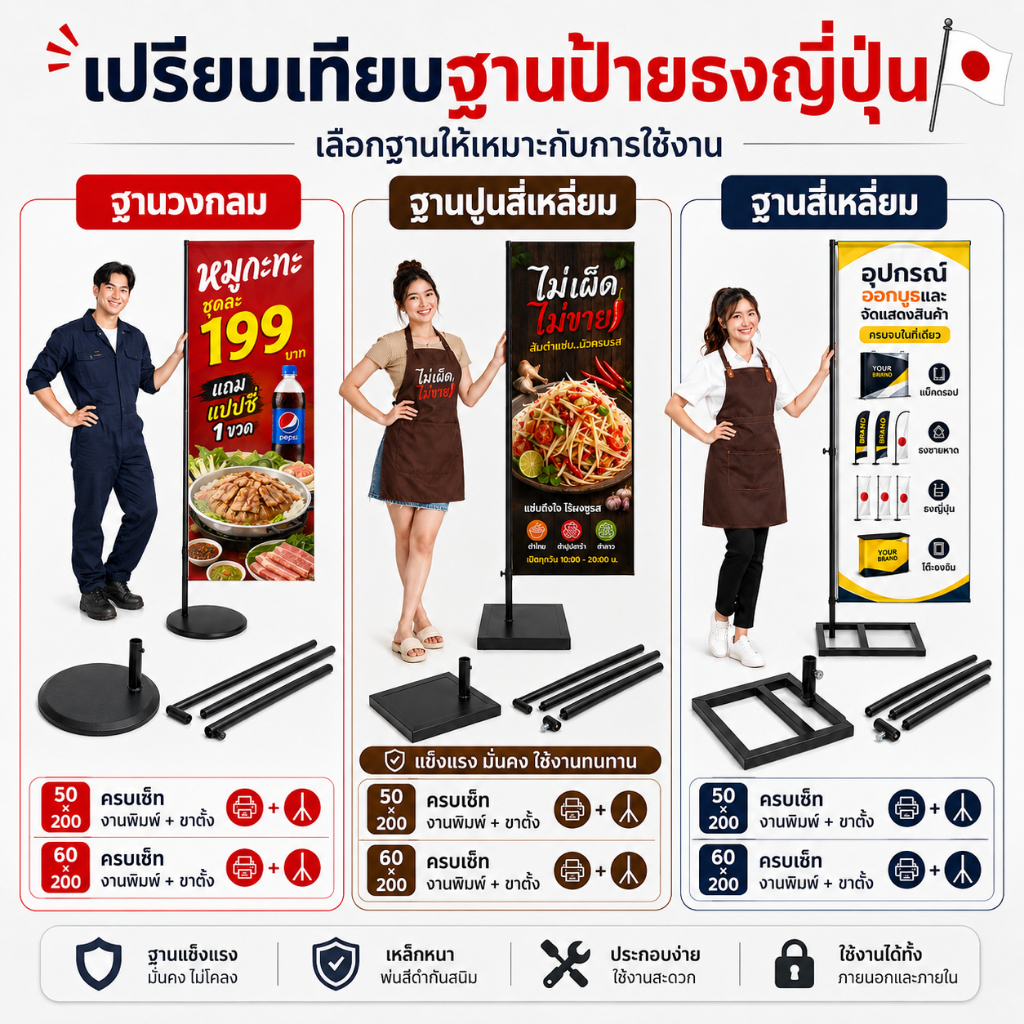 ธงญี่ปุ่น / ป้ายธงญี่ปุ่น / J-Flag Banner พร้อมขาตั้งและฐาน