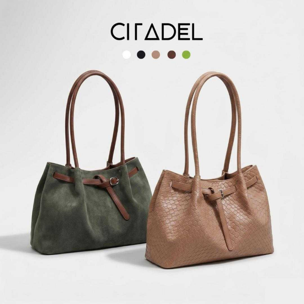 CITADEL กระเป๋าสะพายไหล่ กระเป๋าถือ มี 2แบบ หนังกลับลายสาน เรียบหรู ใส่ไปทำงานได้ พร้อมส่งในไทย มีส่งด่วน B-074