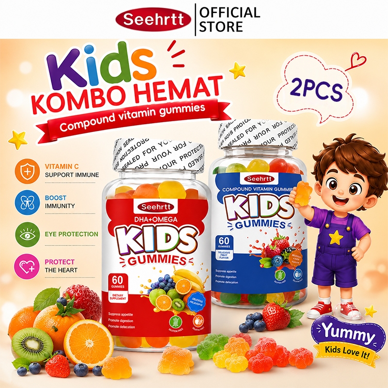 Seehrtt วิตามินรวมกัมมี่ DHA+OMEGA วิตามินเด็ก อาหารเสริม บํารุงสมองMultivitamin Gummy Kid's Vitamin Dietary Supplement