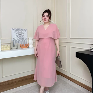 เดรสยาวสาวอวบอ้วนออกงาน สีชมพู/เบจน้ำตาล/ดำ/เขียวมิ้น/ฟ้าคราม/กรม/ขาว/น้ำตาลวอลนัท