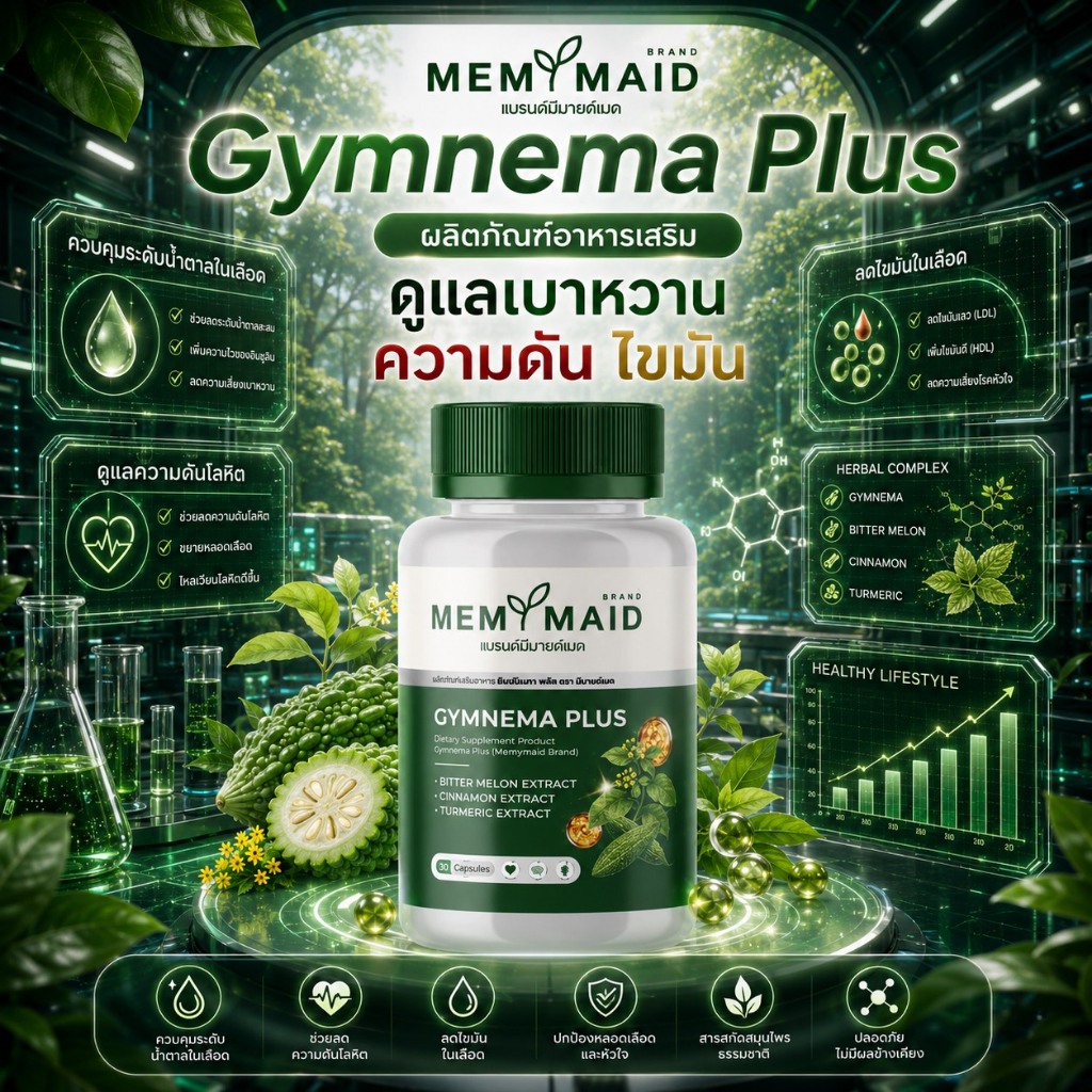 Memymaid Gymnema Plus ผักเชียงดามะระขี้นก ดูเเลเบาหวาน ความดัน ไขมันในเส้นเลือด ลดค่านำตาล