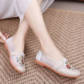รองเท้าโลฟเฟอร์ผู้หญิง พร้อมส่ง ตาข่ายระบายอากาศ แบบสวม ส้นแบน สีขาว ไซส์ 36-40 ฤดูร้อน เกาหลี ใส่ทำงาน