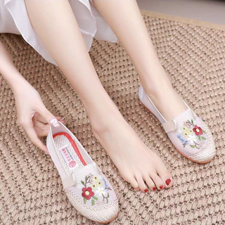 รองเท้าโลฟเฟอร์ผู้หญิง พร้อมส่ง ตาข่ายระบายอากาศ แบบสวม ส้นแบน สีขาว ไซส์ 36-40 ฤดูร้อน เกาหลี ใส่ทำงาน