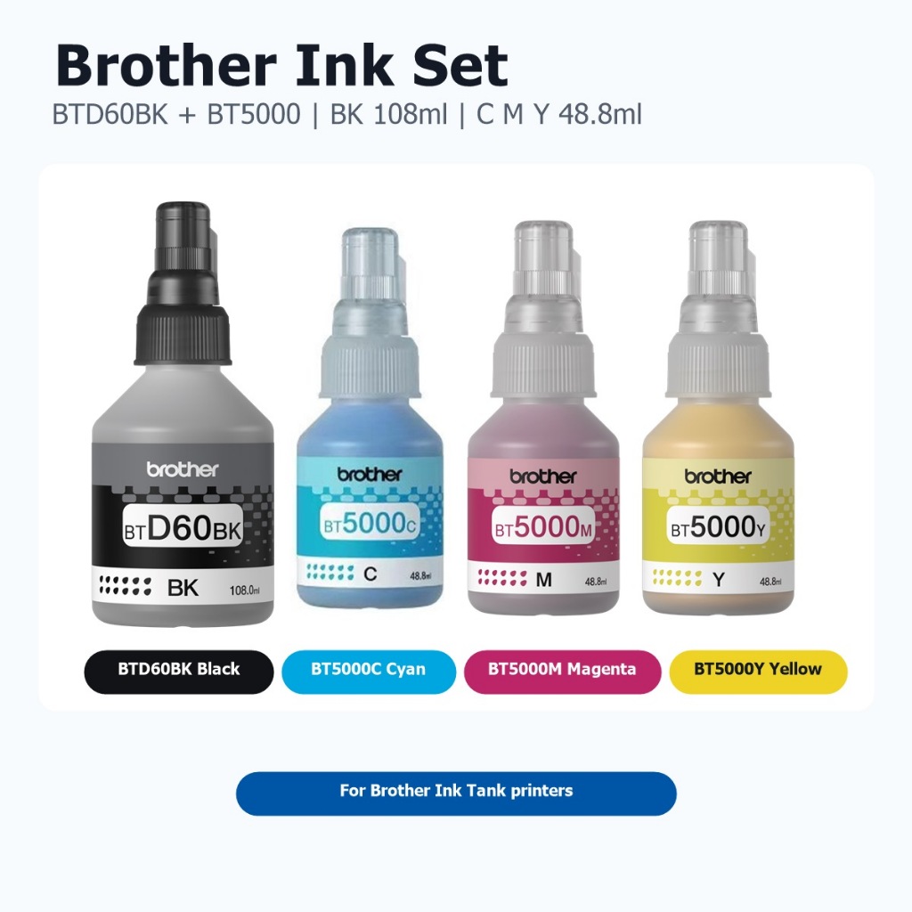 Brother BTD60BK BT5000 หมึกเติม 4 สี Black Cyan Magenta Yellow สำหรับ Brother Ink Tank DCP-T310 T510