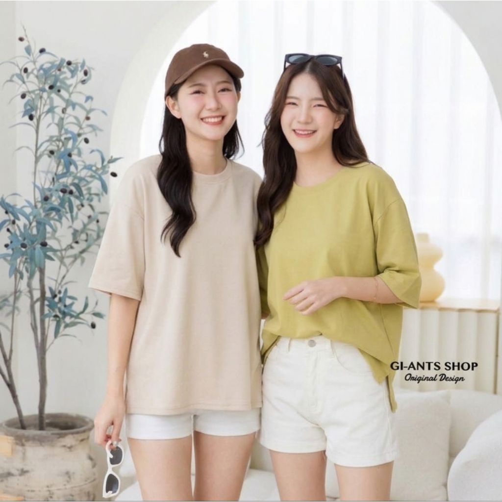 GI-ANTS (อกหน้าผ้า40") เสื้อยืดคอกลมแขนศอก หน้าสั้นหลังยาว Oversize