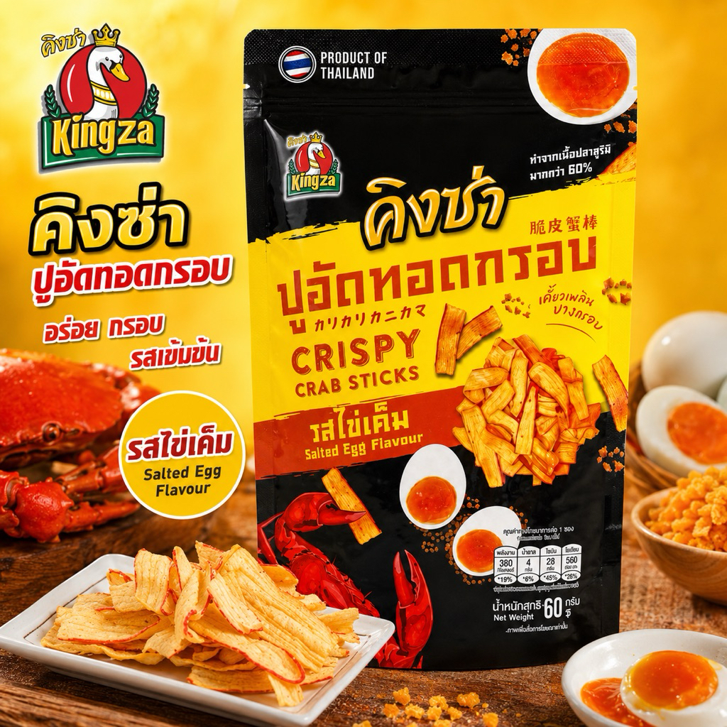 ปูอัดทอดกรอบคิงซ่า  เต็มกระป๋อง อร่อยกรอบ เคี้ยวมันส์