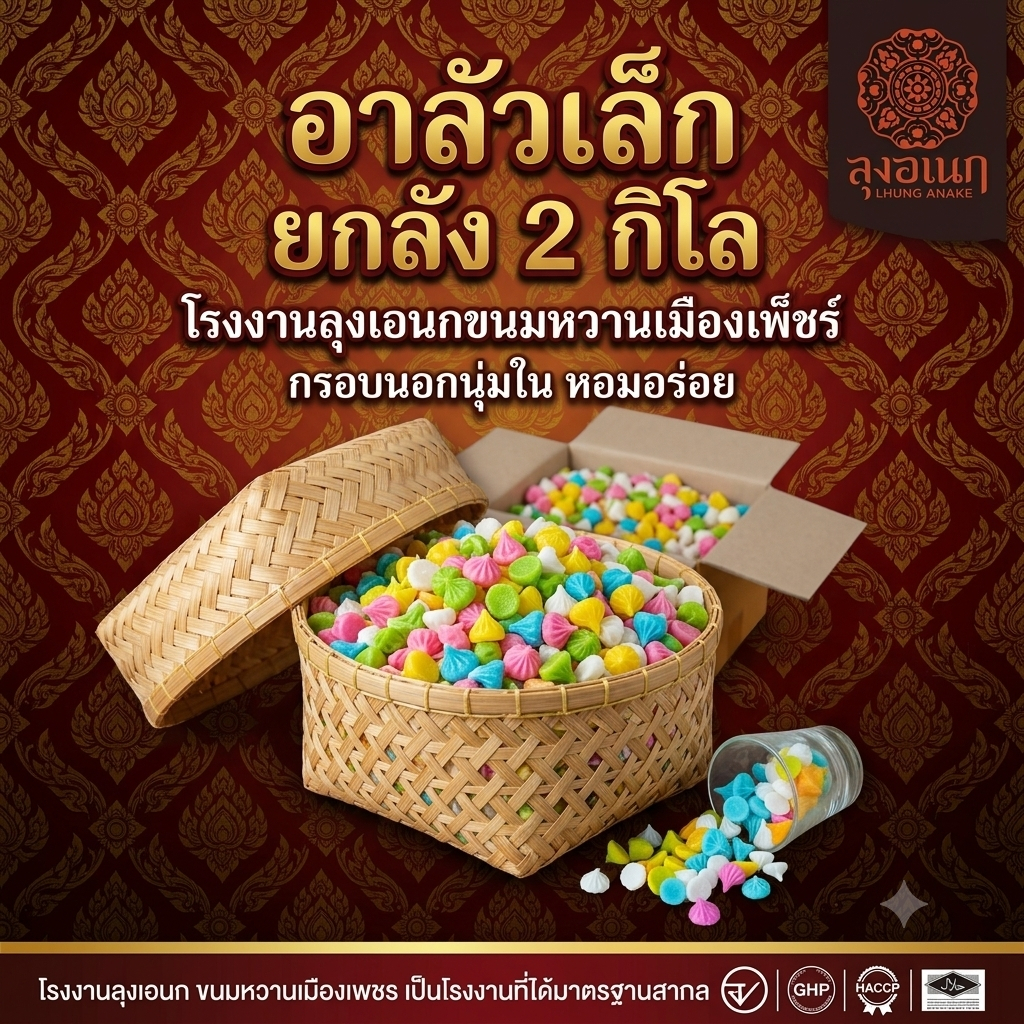 อาลัวจิ๋ว ขายแบบยกลัง ขนมหวาน ลุงอเนกขนมหวานเมืองเพ็ชร์ เมืองเพชรบุรี