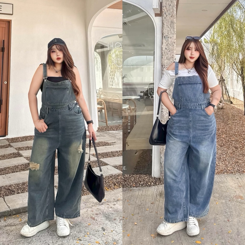 (TD) เอี้ยมยีนส์ทรงโอเวอร์ไซส์ ใส่ได้ทุกเพศ ทรงสำหรับช/ญ หรือจะใส่คู่กันน่ารักมาก เสื้อผ้าสาวอวบอ้วน ไซส์ใหญ่
